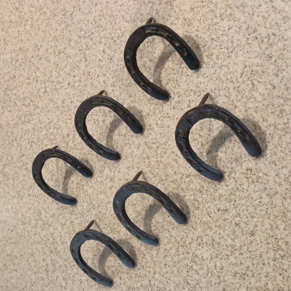 6 Tiny Horseshoe Nail Craft Pin Cast Iron Rustic Brown Finish Western
